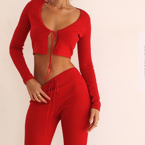 *SOLD* HOUSE OF CB Cherry Set — Perla Ribbed Knit Top + Knit Capri Trousers - Picture 2 of 6